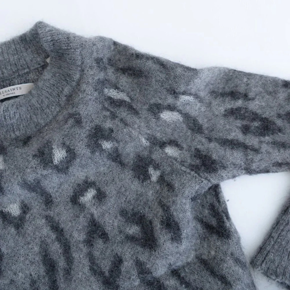 All  Saints Grey Animal Print 55% Mohair, 13% Wool Crewneck Sweater XSmall - Picture 9 of 14